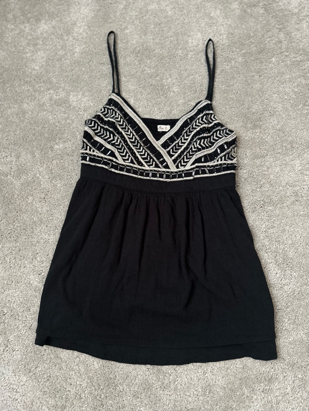Hollister Black Tank Top with White Embroidered Bodice